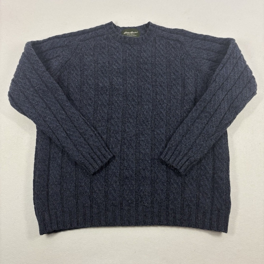 Eddie Bauer Heritage Blue Crewneck Pullover FISHERMAN WOOL Sweater Large Tall